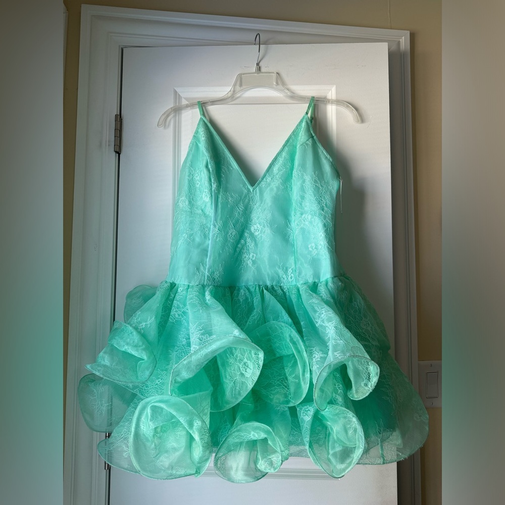 ASOS LUXE lace dropped waist cami dress with wire hem in mint - US 10